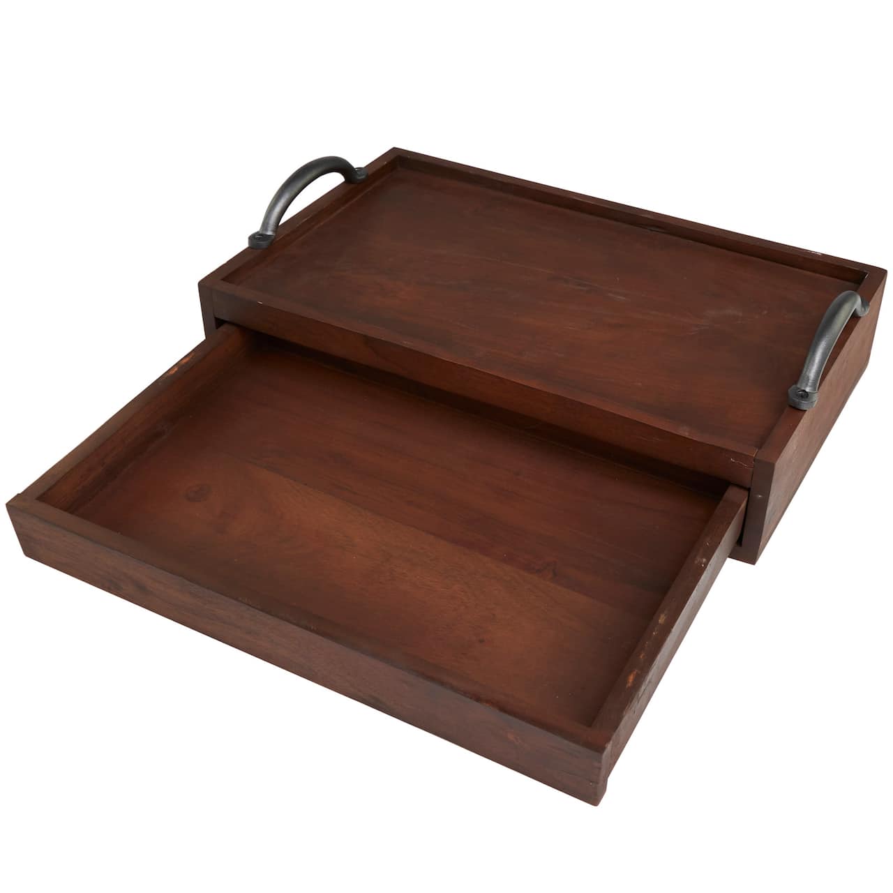 18.25" Wood Hidden Drawer Tray with Black Metal Handles